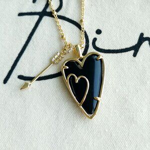 Alicia Bonnie Necklace - Iris Arrow Heart - Black Opaque Glass Gold